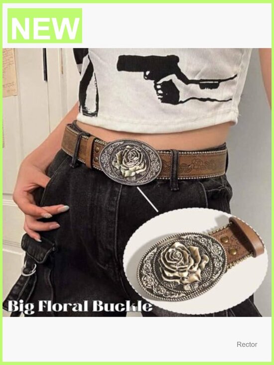 Western Belt with Embossed Buckle, Adjustable PU Leather, for Jeans main image 4